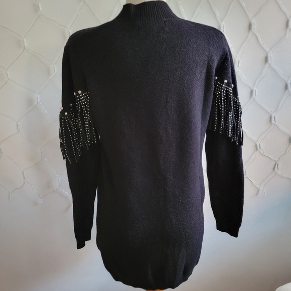 Akira Chic Black Sweater with Fringe and Studs / Size Small-Medium - Picture 4 of 5